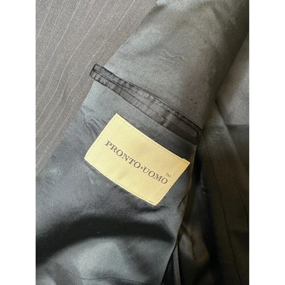 Pronto Uomo Mens Pinstripe Suit 44 Tall 39W Navy Blue Worsted Wool 2pc Canada